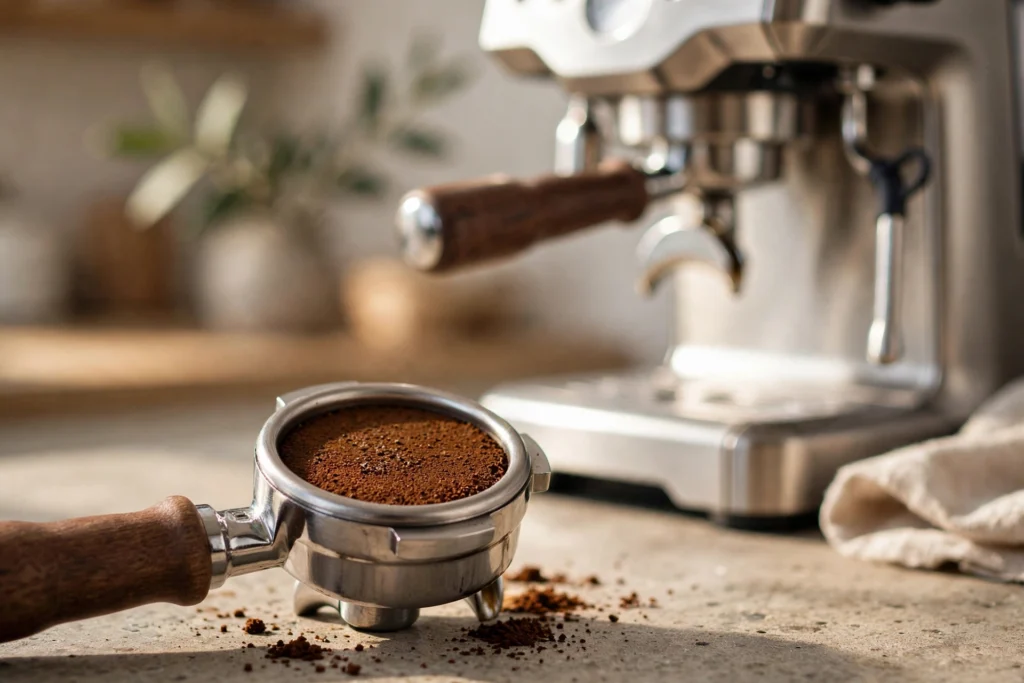 Close-up of the best espresso machine pick pulling a fresh shot