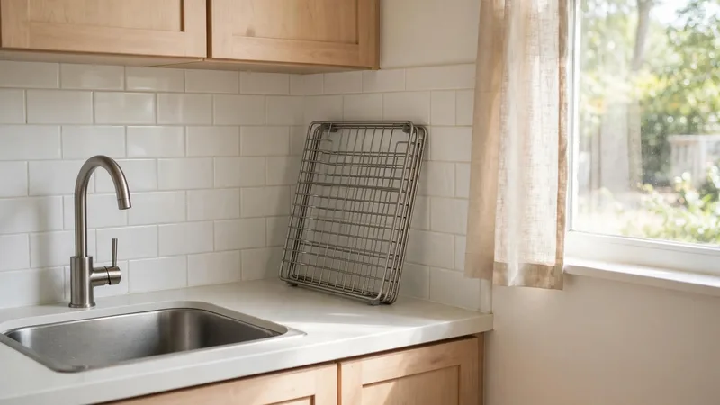 best dish drying racks folded flat beside a kitchen sink