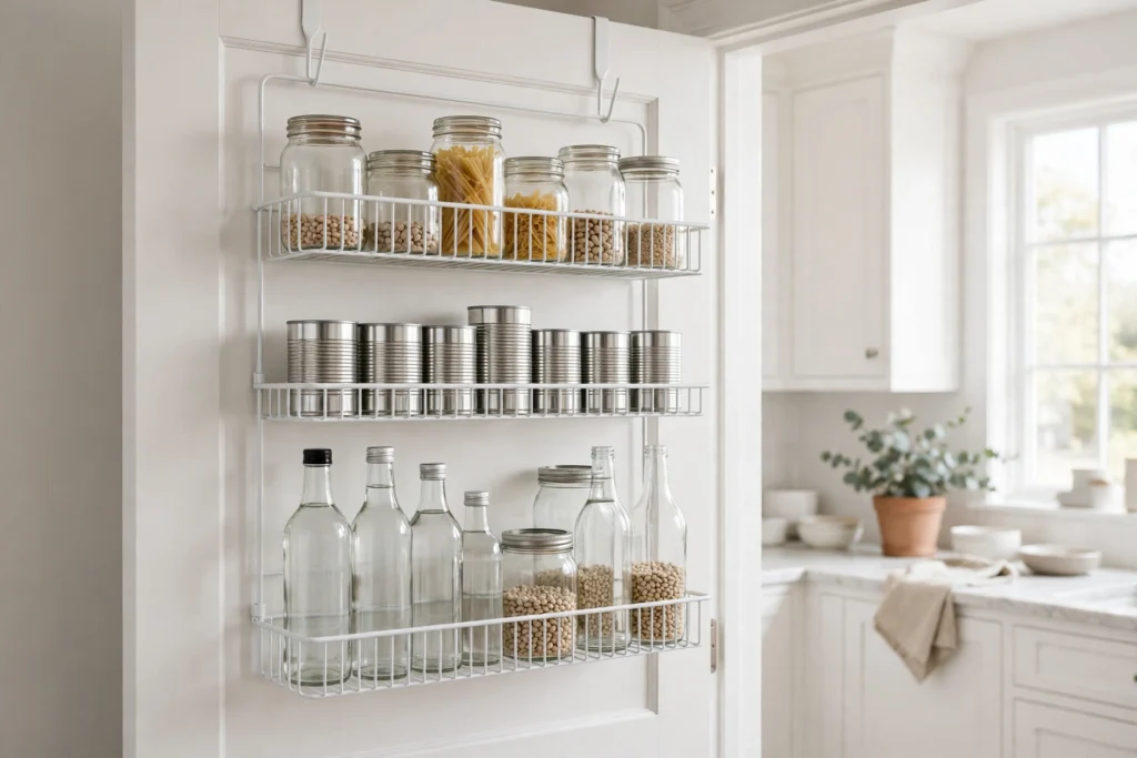 Best Over-the-Door Pantry Organizer: 6 Door Racks for Small Kitchens Best over the door pantry organizer stocked with jars and cans on a pantry door