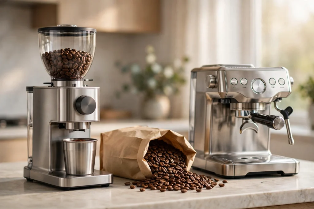 Best coffee grinder options lined up on a bright kitchen counter for fresh morning brews