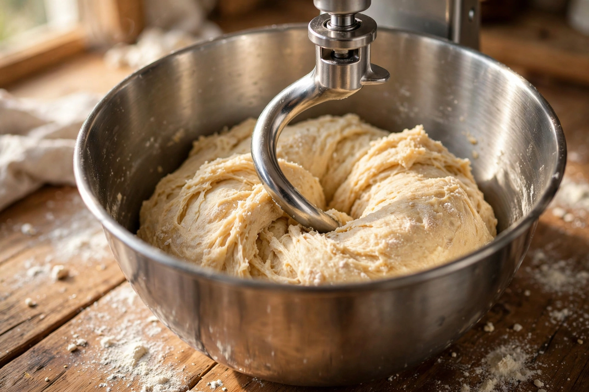 Close-up of the best stand mixer pick kneading bread dough