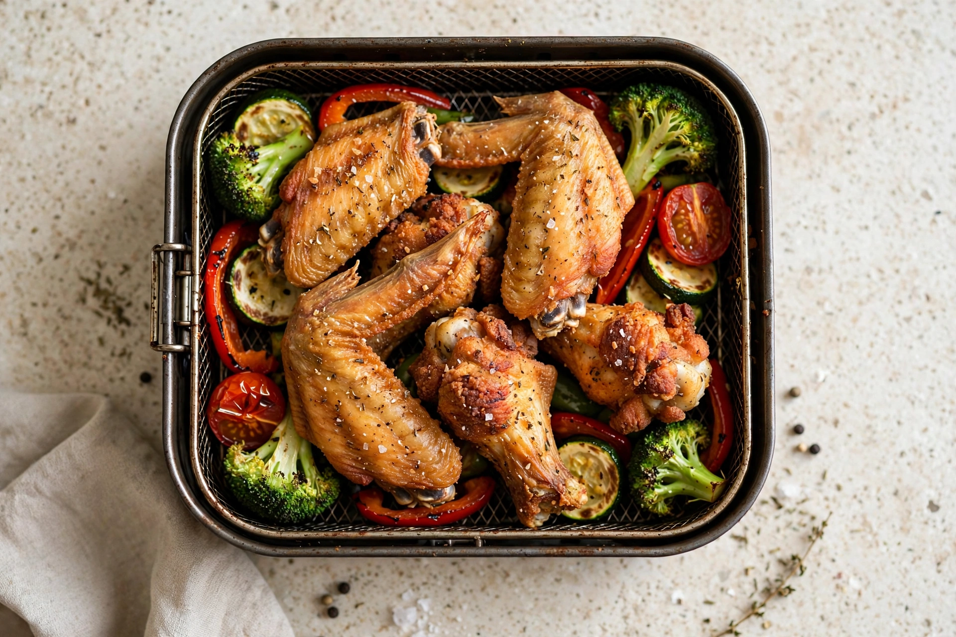 Best air fryer picks for small kitchens: crispy air fried wings and vegetables in a small basket