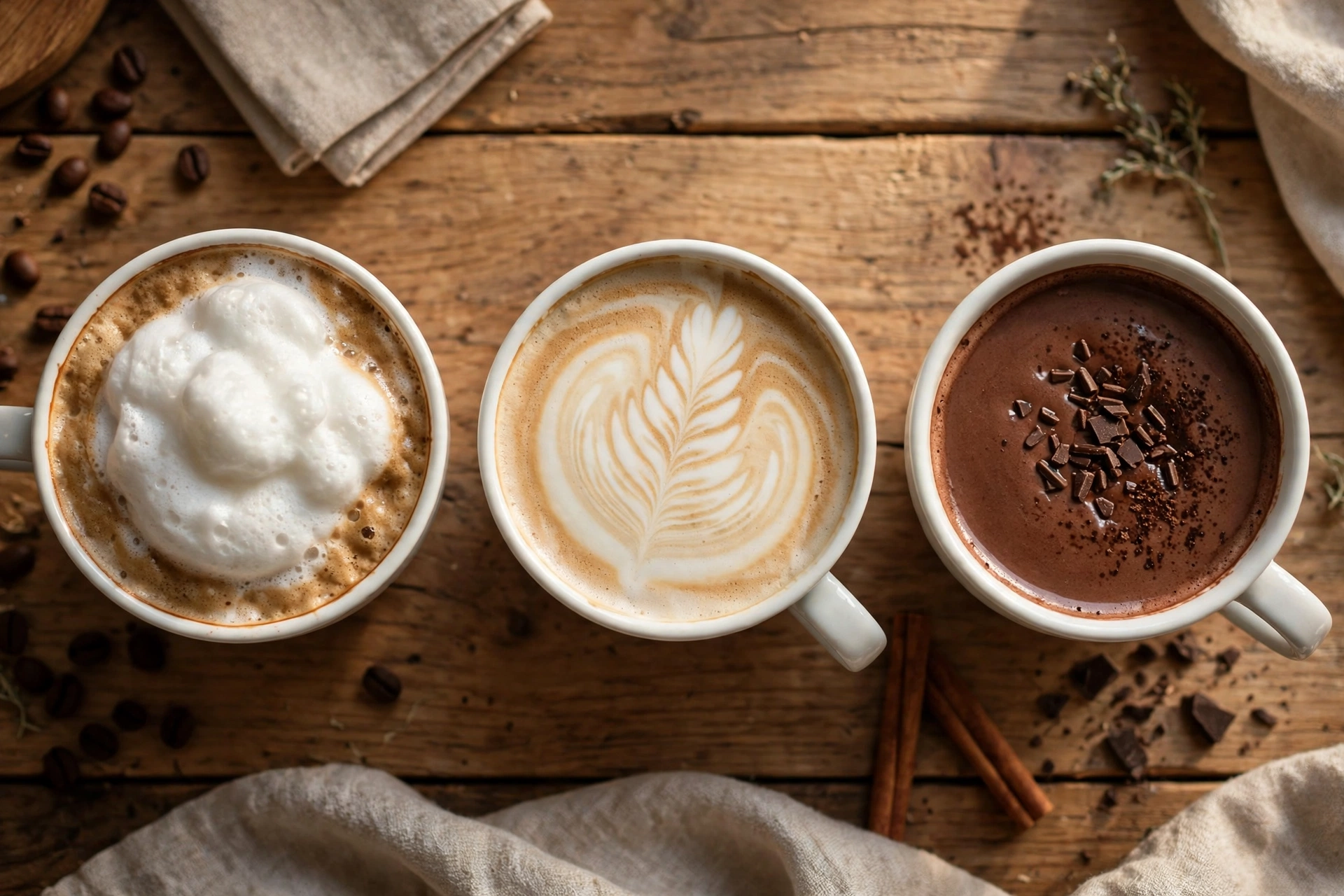 Cappuccino and latte with creamy cafe foam made using a best milk frother